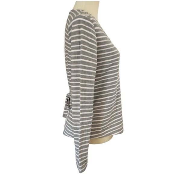 A New Day Tie Back Top Sz S Gray White Nautical Textured Stripes Coastal Beachy - Picture 5 of 16